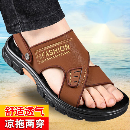 Sandals Men's Summer 2023 New Fashionable Soft Leather Casual Sports Driving Outer Wear Beach Shoes Men's Air Cushion Slippers