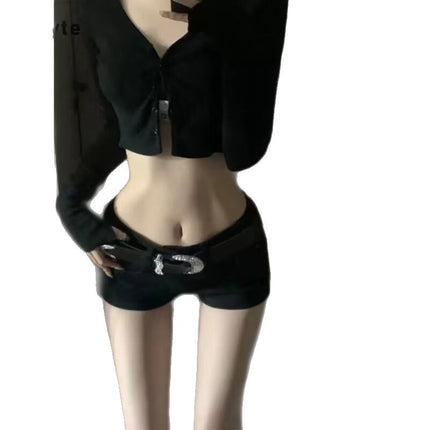 American Style Hot Girl Tight High Waist Straight Denim Shorts Women's Summer New Slim Look Short Black Hip Hot Pants