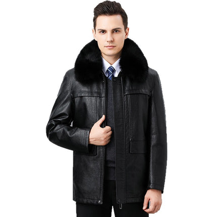 Winter New Warm Thickeneded Goatskin Jacket Men's Real Fur Collar Removable down Jacket Liner Middle-Aged and Elderly Lapel Jacket
