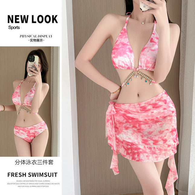 Bikini Tassel Split Three-Piece Bikini Sexy Pure Hot Hot Hot Girl Beautiful Holiday Hot Spring Swimsuit for Women