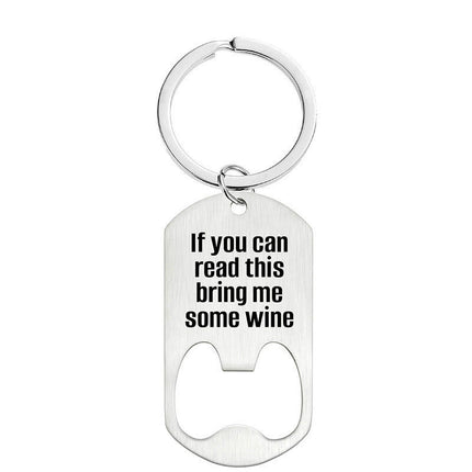Cross-border Stainless Steel Engraving Metal Keychain Bottle Opener Wine Glass Wine Bottle Birthday Christmas Father's Day Gift
