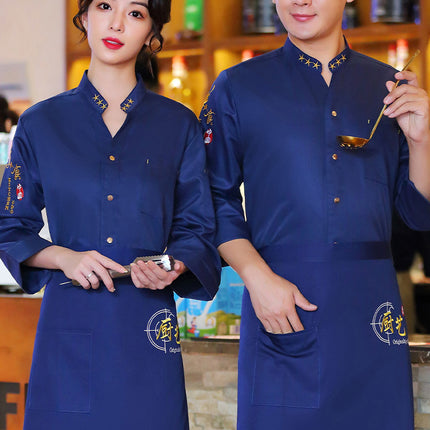Catering Chef Work Clothes Kitchen Clothes plus size Long Sleeve Hotel Kitchen Chef Clothing Men's Short Sleeve Printed and Embroidered logo