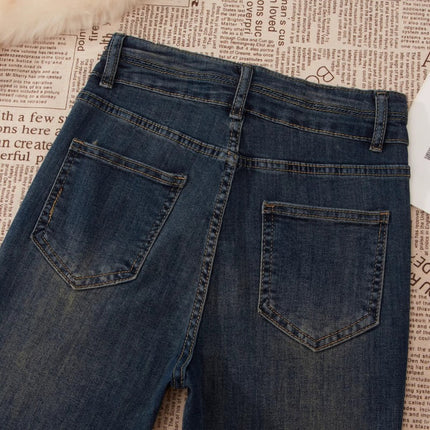 Cement Ash Weakly Lamar Jeans Women's Trendy All-match New High Waist Slimming Slim-fit Horseshoe Trumpet Pants