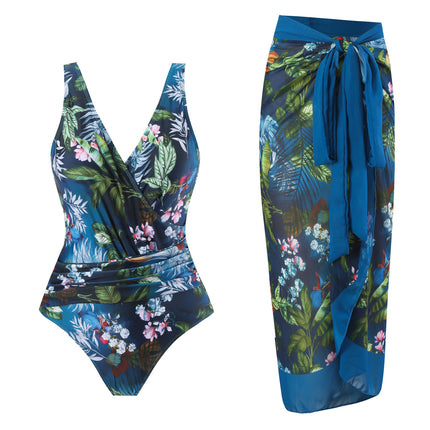 2025 new European and American foreign trade one-piece conservative belly backless sexy swimsuit chiffon beach dress cross-border explosions