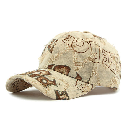 Women's Spring and Summer Sun Protection Visor Hat, Fashionable Ripped Graffiti Print Letter Baseball Cap, Men's Hard Brim Cap