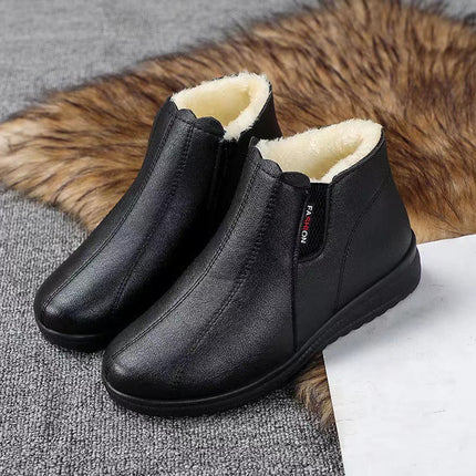 Women's cotton shoes winter non-slip fleece-lined thick grandma shoes warm waterproof cotton boots middle-aged and elderly leather shoes flat shoes