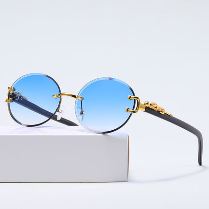 Round Frame Gradient Sunglasses Leopard Fashion Trendy Men's and Women's Sunglasses All-match New Rimless Glasses Wholesale