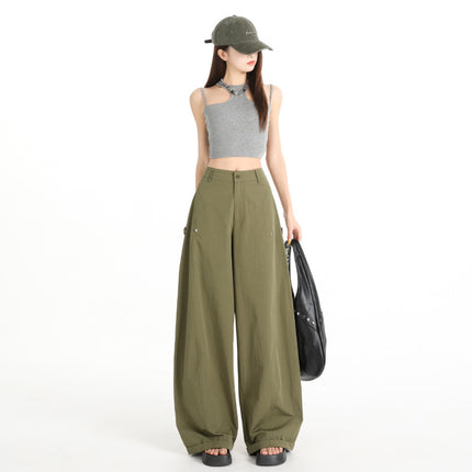 American-Style Curved Casual Pants for Women, Autumn New High Street Design, Loose and Slimming Floor-Length Cargo Denim Wide-Leg Pants