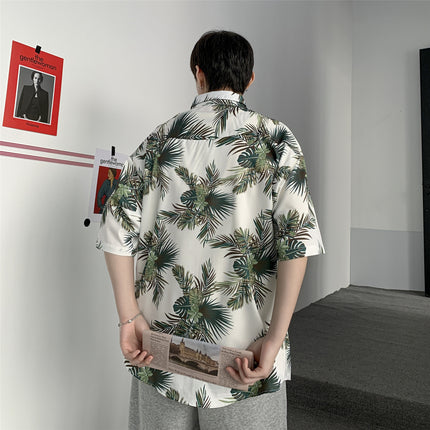 Summer Short-Sleeved Shirt for Men Ins Retro Funny Human Head Personalized Print Trendy Brand Korean Style Loose Shirt Trendy Top