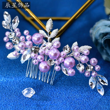 Chenxing Foreign Trade Bridal Hair Accessories Hair Comb Pearl Alloy Leaf Sparkling Diamond Hair Accessories Photo Studio Accessories Cx596