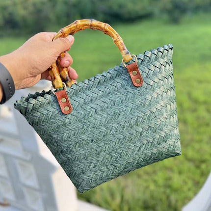 Purely Handmade Bamboo Woven Bag 2026 New Style Woven Bag French-Style Hand-Held Straw Woven Colorful Bag Vegetable Basket Gift Bag