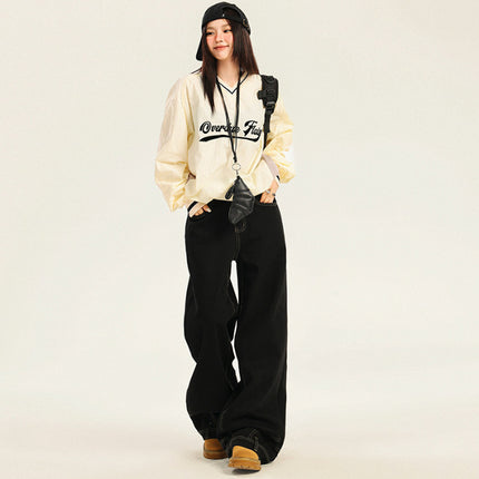 2024 Autumn and Winter New American Style Retro Washed Anti-Wearing Design Men's and Women's Handsome Loose Wide-Leg Jeans Women