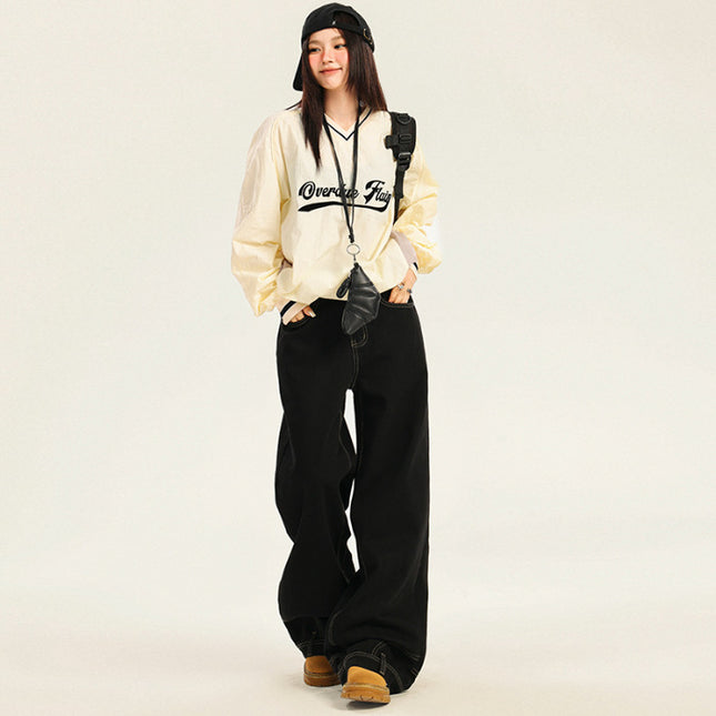 2024 Autumn and Winter New American Style Retro Washed Anti-Wearing Design Men's and Women's Handsome Loose Wide-Leg Jeans Women