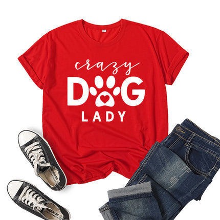 Foreign trade cross-border Crazy dog lady printed short sleeve round neck T-shirt European and American men's and women's summer loose-fitting jacket