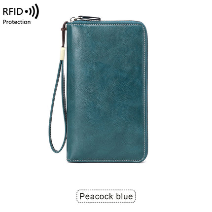 Cross-border New RFID Long Women's Wallet Retro Multi-card Zipper Wallet Simple Large Capacity Clutch