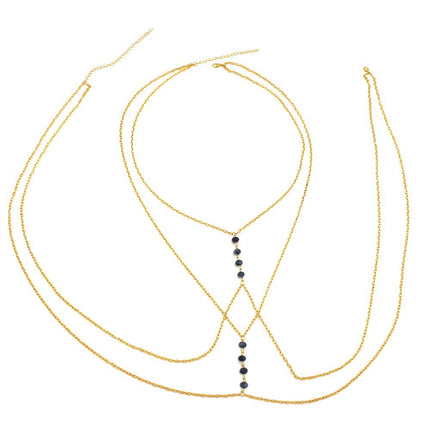 European and American Sexy Metal Geometric Body Chain Women's Bikini Summer Beach Cross Multi-Layer Long Crystal Chest Chain