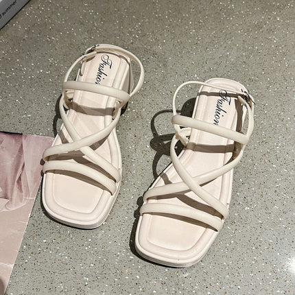 High Heel Sandals and Slippers Women's Summer New Arrival Fashion Fairy Style All-Match Outer Wear Non-Slip Simple Solid Color Thick Bottom Chunky Heel Shoes