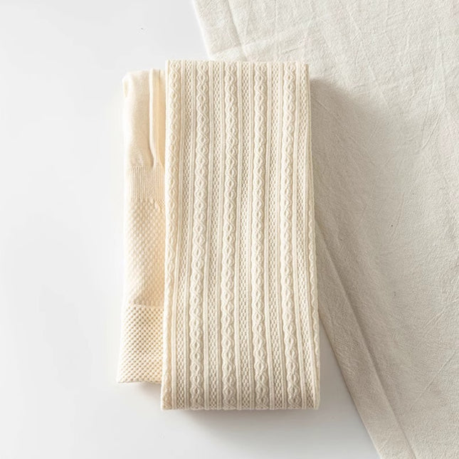 Japanese knitted twist leggings socks warm thickened creamy-white pantyhose women's outer wear spring and autumn striped leggings