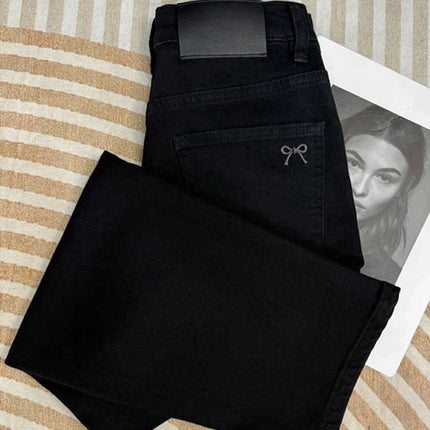 Autumn and Winter New Black Jeans Women's plus size Chubby Sister mm Pear-shaped High Waist Slimming Meat Covering Pipe Pants