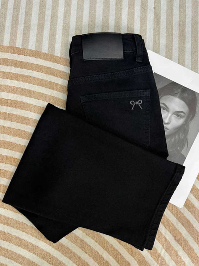 Autumn and Winter New Black Jeans Women's plus size Chubby Sister mm Pear-shaped High Waist Slimming Meat Covering Pipe Pants