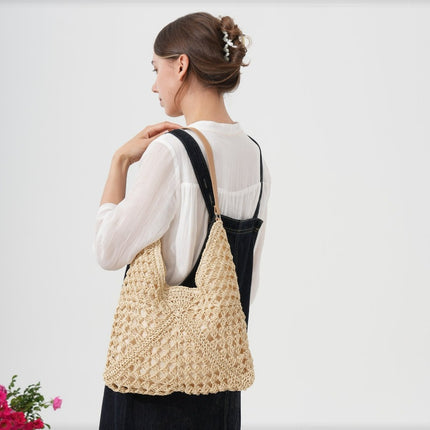 2025 New Triangle Woven Straw Bag Women's All-match Shoulder Large Capacity Tote Bag Fashionable Holiday Beach Bag