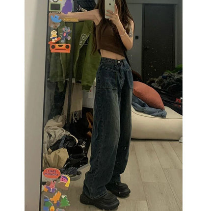 High Street Petite Slimming Jeans Wide-Leg Pants 2025 Retro Outerwear Drape Floor-Length Pants Women's Summer