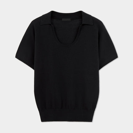 Summer 2025 Ins Women's Clothing Solid Color Po-Collar Pullover Short-Sleeved Knitted Sweater Fashionable Smart Commuter Slimming