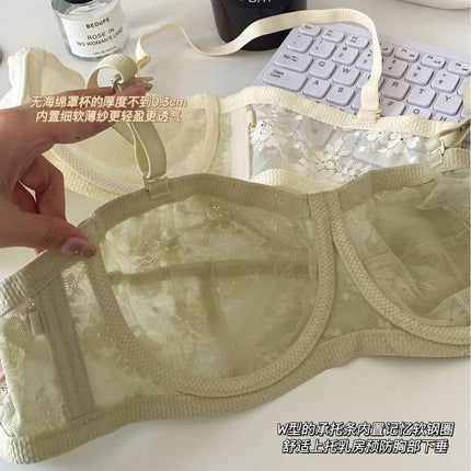 Pure Desire Ultra-thin Strapless Underwear Women's Big Chest Shaped Small Gather-up Paramilis Summer Ultra-thin Non-slip Beautiful Back Bra