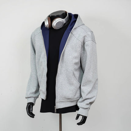 American Trendy Brand Heavy Design Cardigan Hooded Sweatshirt Men's Autum Loose and Versatile Contrasting Color Couple Jacket Jacket