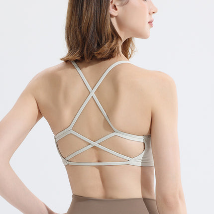 Sports Fitness Underwear Women's Cross Back Yoga Bra Fixed One-piece Cup Quick-drying Top Yoga Clothes Spring