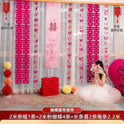 Wedding room layout suit wedding wedding curtain long pull flower bedroom living room photo props butterfly decoration