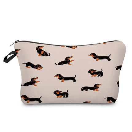Trendy new sausage dog printed cosmetic bag cute animal cosmetics storage bag large capacity wash bag
