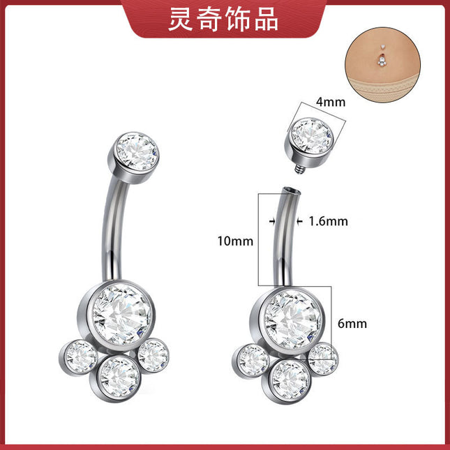 Cross-Border Titanium Alloy Belly Button Ring with Cat Claw Inlaid Zircon, Simple Piercing Jewelry Trade Factory, Fashionable and Cute