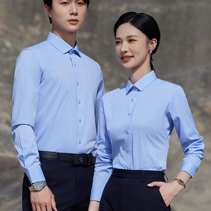 Blue Short-Sleeved Shirt for Women 4S Shop Work Clothes Professional Wear No-Iron Formal White Shirt Men and Women Same Style Business Workwear