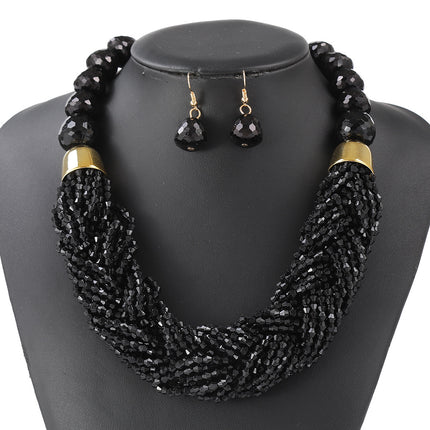 Cross-Border Woven Three-Piece Set of Beaded Rice Beads Multi-Layer Exaggerated Retro Ethnic Style Bohemian Necklace Set for Women