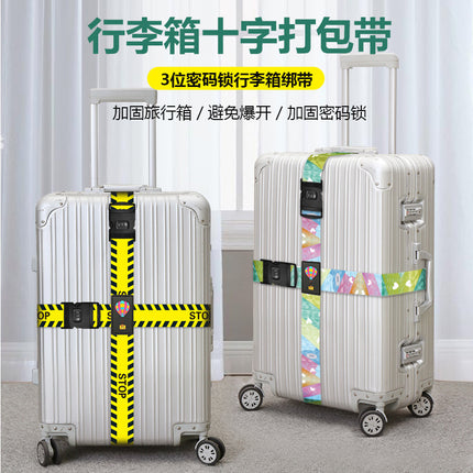 Luggage cross double password strap luggage case locking and fastening strap trolley case explosion-proof strap polyester printed strap
