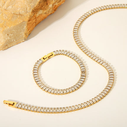 Cross-Border European and American Zircon Necklace Jewelry Women's High-End Versatile Clavicle Chain Full of Diamonds Stainless Steel Bracelet Titanium Steel Hand Jewelry