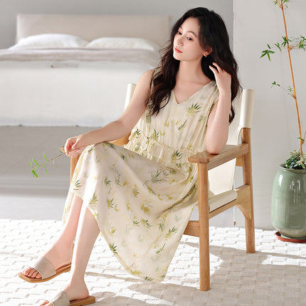 Nightgown for Women Summer Woven Thin Tencel Linen Pajamas 2026 New Large Size Mid-Length Dress Summer Home Wear