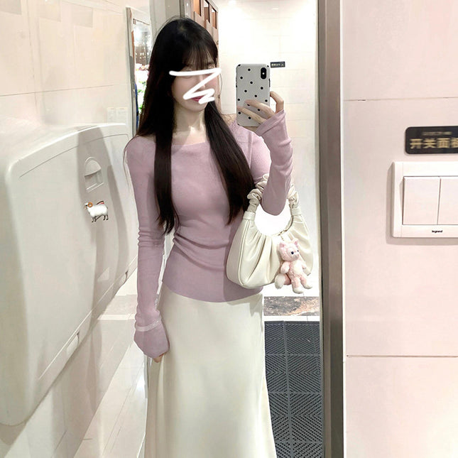 Purple Knitted Sweater Hip Skirt Women's Spring and Autumn 2024 New Early Autumn Wear Advanced Feelings Set of suit