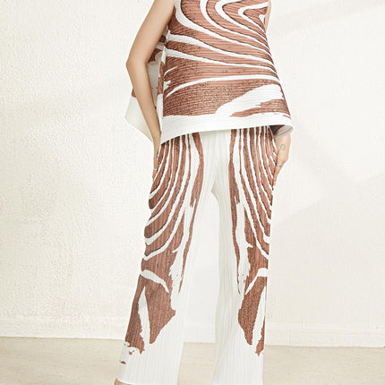 Original Fabric from the Boutique, Issey Miyake Fashion Set, Women's Summer Elegant Loose Sleeveless Top and Pleated Pants Two-Piece Set