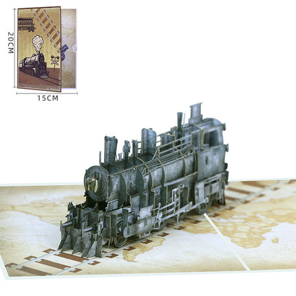 Handmade retro train 3d greeting card cross-border father's day blessing paper carving message blessing card suit gift