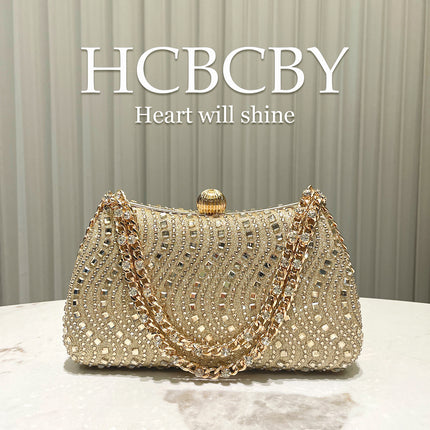 Golden Glittering Luxury Rhinestone Decoration Evening Bag Women's Fashion Elegant High-end Handbag Clutch