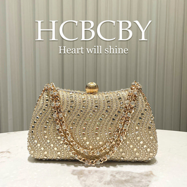 Golden Glittering Luxury Rhinestone Decoration Evening Bag Women's Fashion Elegant High-end Handbag Clutch