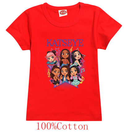Hot Katseye Funny Print T-Shirt Kids Clothes Baby Girls 100% Cotton Short Sleeve Tops Junior Boys T-shirt Children Clothing 9197