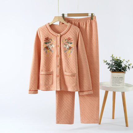 Factory high quality Autumn and Winter Air Cotton Pajamas Women's Warm Three-Layer Quilted Long-Sleeved Outwear suit