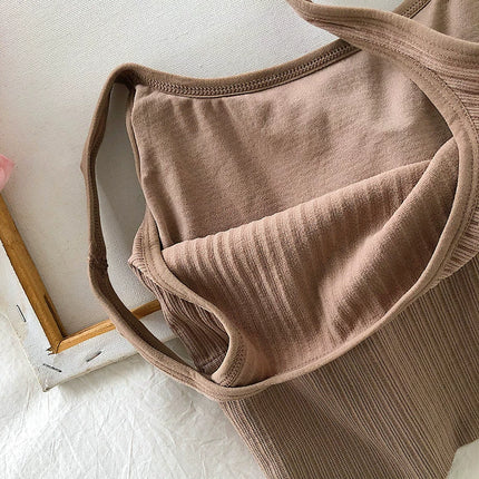 Summer Crop Top Women Seamless Square Collar Wide Straps Tank Top Knitted Striped Camisole Solid Corset Top Female