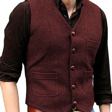 High-Quality Foreign Trade European and American Cross-Border Hot-Selling Products 2026 New Model Men's Casual Vest Solid Color Herringbone Wool Vest