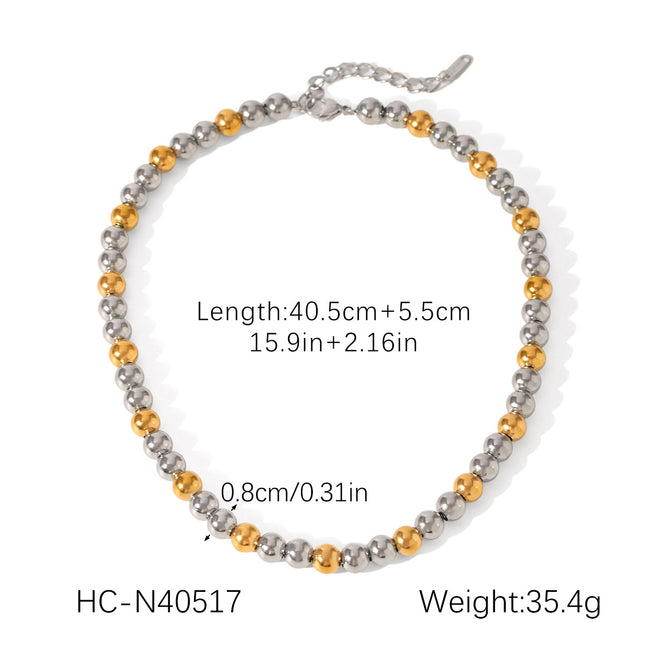 European and American Contrasting Color Ball Chain Stainless Steel Necklace Bracelet Women's Light Luxury Titanium Steel Clavicle Chain Color Matching Necklace Cross-Border Hand Jewelry