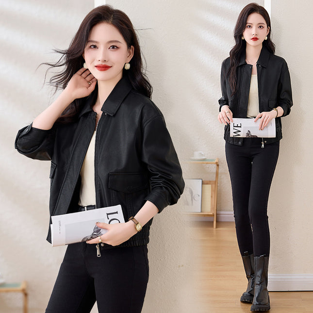 2025 Spring and Autumn New Vegetable Tanned Sheepskin Real Leather Women's Short American Style Retro Motorcycle Aviator Jacket Coat