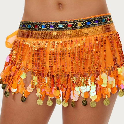 Cross-border explosions belly dance waist chain sequins tassel dance hip towel Indian dance gong pure color film practice waist towel
